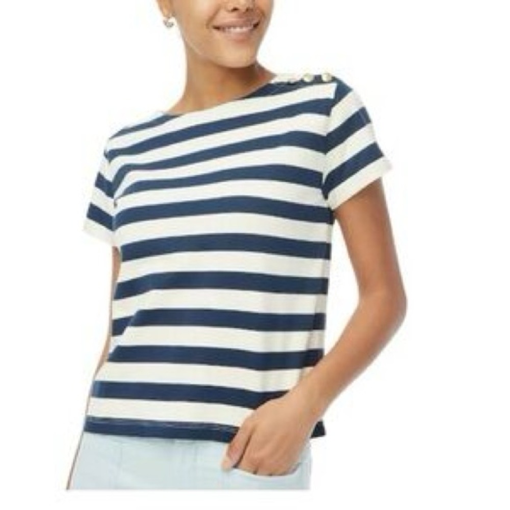 J. Crew Navy Striped button-shoulder boatneck tee Coastal casual Small